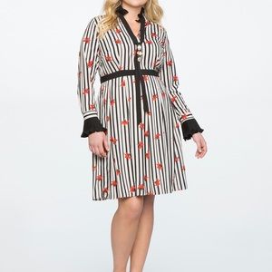 Eloqui Pleated Ruffle Trim Printed Dress